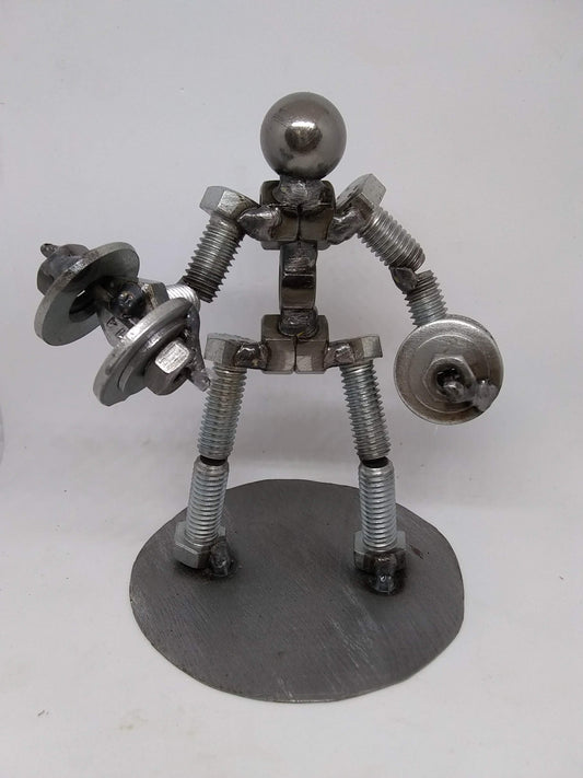 Dumbbell Weight Lifter, Metal Bolt Figurine, Athletes