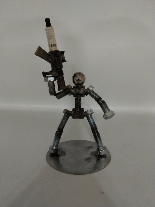 Hunter, Sharp Shooter, AR15 Metal Bolt Figurine, Upcycled Art, Miniature