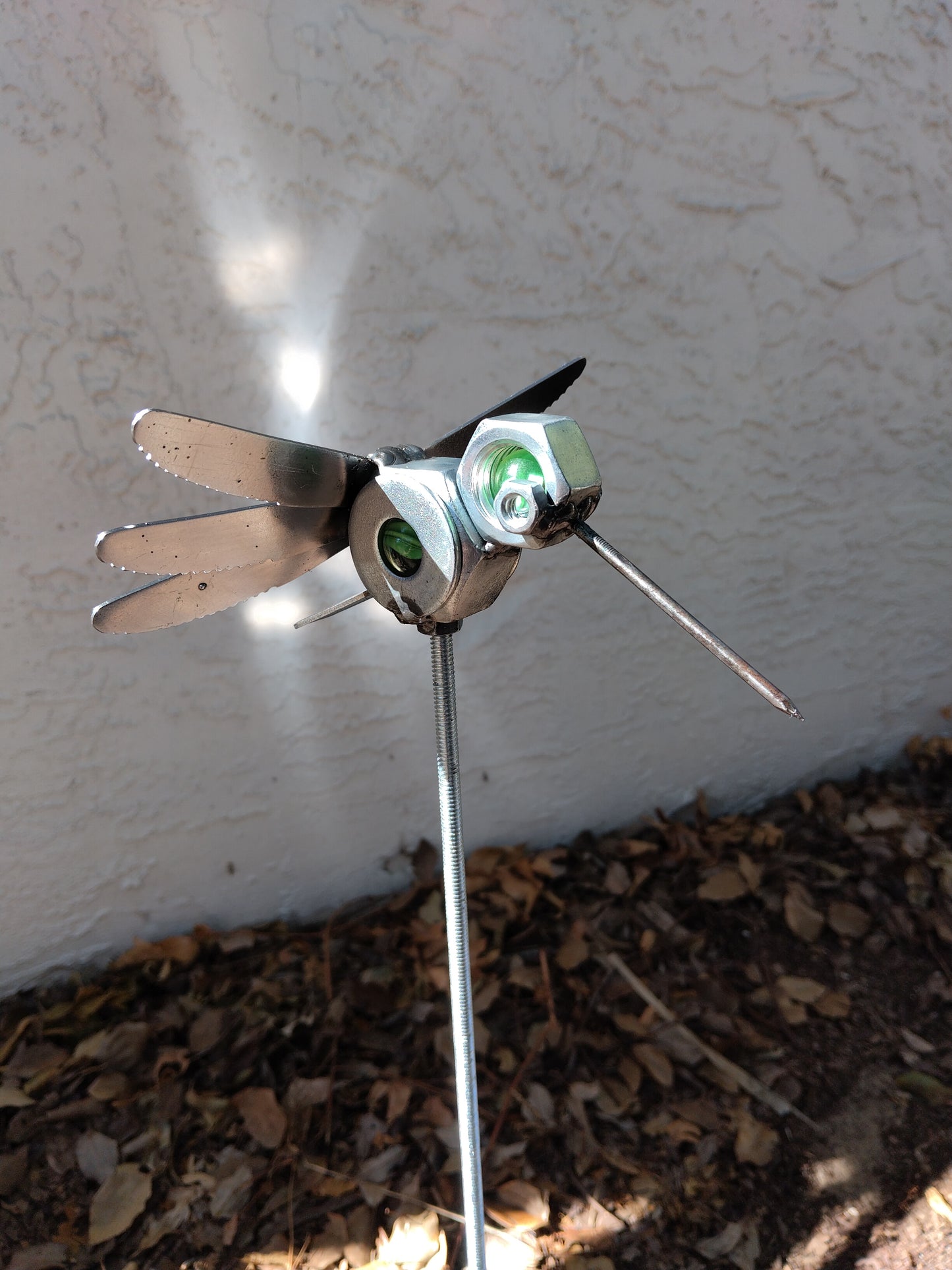 Green Humming Bird, Welded Metal Sculpture, Garden Stake Yard Art