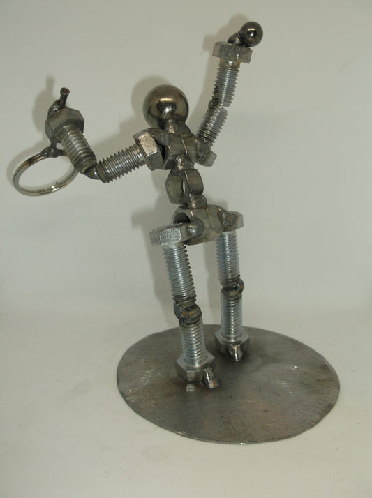 Tennis Player Metal Bolt Figurine, Athlete, Sports figure, Up cycled Welded Art