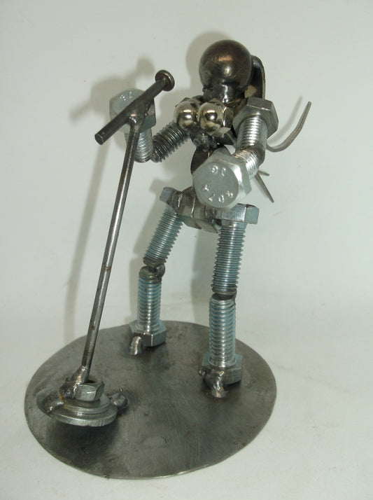 Female Singer Metal Bolt Figurine, Up cycled Art, Musician