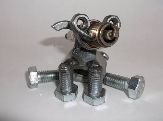 Dog sitting, Dog Figurine, Metal Spark Plug Dog, Metal Art